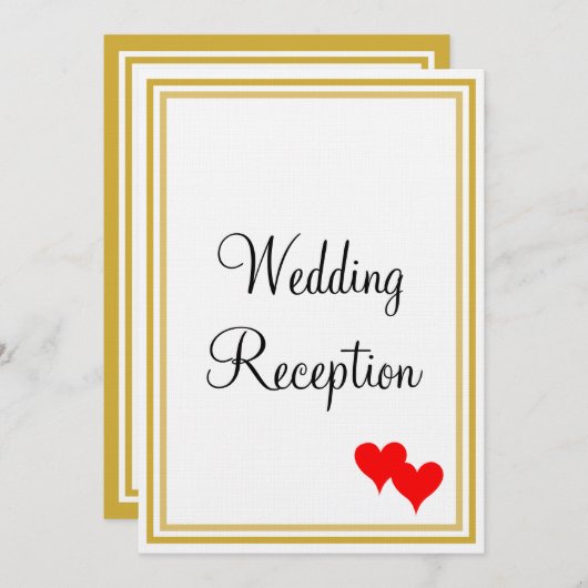 Invitation Monogramme d'or blanc Réception de mariage Coeurs  (Devant / Derrière)