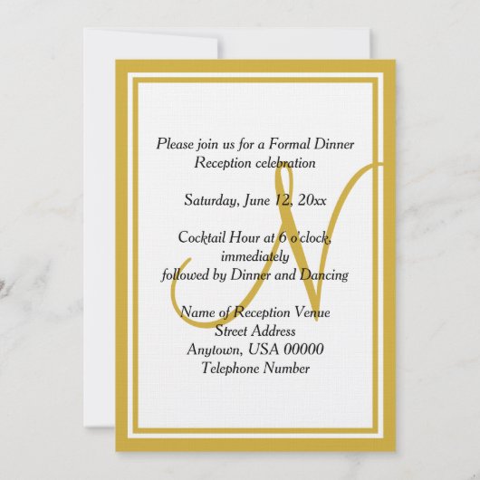 Invitation Monogramme d'or blanc Réception de mariage Coeurs  (Dos)