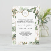 Invitation Monogramme d'or Botanique Eucalyptus Moss Mariage (Debout devant)
