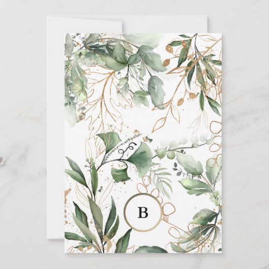 Invitation Monogramme d'or Botanique Eucalyptus Moss Mariage (Dos)