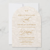 Invitation Monogramme d'or ivoire classique Mariage floral (Devant)