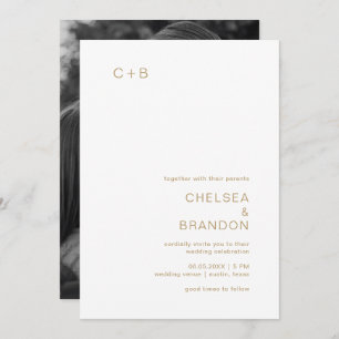 Invitation Monogramme d'or minimal photo Mariage moderne