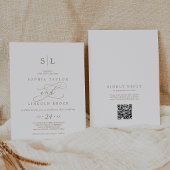 Invitation Monogramme d'or romantique avant arrière Code QR M