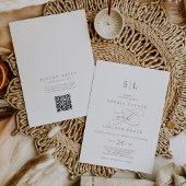Invitation Monogramme d'or romantique avant arrière Code QR M