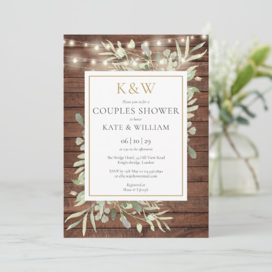 Invitation Monogramme d'or rustique Verdure Photo Couples Dou (Debout devant)