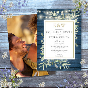 Invitation Monogramme d'or rustique Verdure Photo Couples Dou
