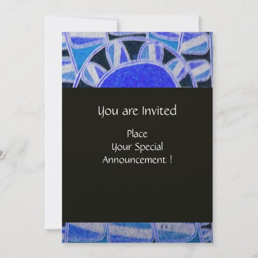 Invitation MONOGRAMME D'OR SOLAIRE, bleu clair turquase noir (Dos)