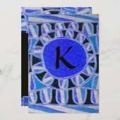 Invitation MONOGRAMME D'OR SOLAIRE, bleu clair turquase noir (Devant / Derrière)