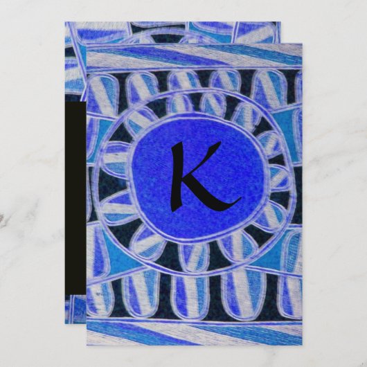 Invitation MONOGRAMME D'OR SOLAIRE, bleu clair turquase noir (Devant / Derrière)