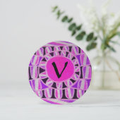 Invitation MONOGRAMME D'OR SOLAIRE, noir fuchsia rose vif (Debout devant)