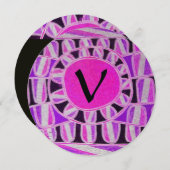 Invitation MONOGRAMME D'OR SOLAIRE, noir fuchsia rose vif (Devant / Derrière)