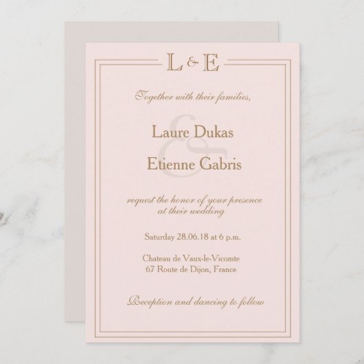 Invitation Monogramme doré gris clair et mariage moderne (Devant / Derrière)