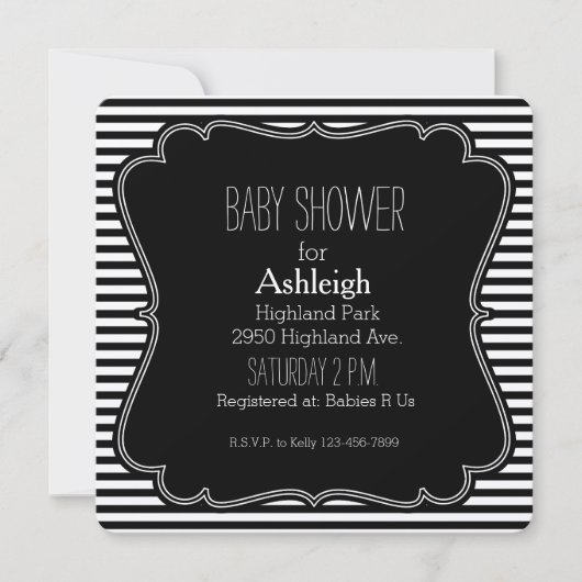 Invitation Monogramme du baby shower Black Stripes (Devant)
