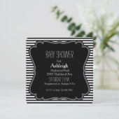 Invitation Monogramme du baby shower Black Stripes (Debout devant)