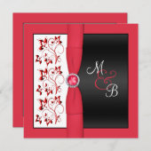 Invitation Monogramme du Carré noir, rouge et blan (Devant / Derrière)