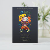 Invitation Monogramme du crâne floral Mariage d'Halloween (Debout devant)