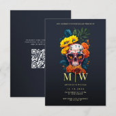 Invitation Monogramme du crâne floral Mariage d'Halloween (Devant / Derrière)