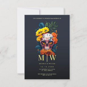 Invitation Monogramme du crâne floral Mariage d'Halloween