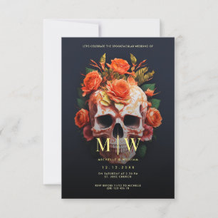 Invitation Monogramme du crâne floral Mariage d'Halloween