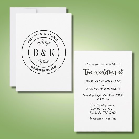 Invitation Monogramme du nom du couple de mariés floral botan