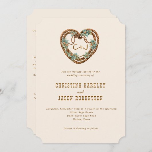 Invitation Monogramme du pays du Ranch occidental en un seul  (Devant / Derrière)