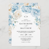 Invitation Monogramme Dusty Blue Champagne Ivory Floral Maria (Devant / Derrière)