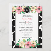 Invitation Monogramme écriteau Baby shower floral corail jaun (Devant)