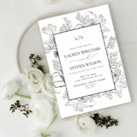 Monogramme Elegant Black Floral Line Art Mariage