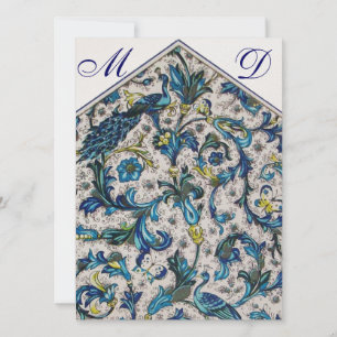 INVITATION MONOGRAMME ÉLÉGANT BLEU FLEURI DE MARIAGE