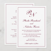 Invitation Monogramme Élégant Bourgogne Tout en un Mariage (Devant / Derrière)
