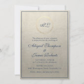 Invitation Monogramme Elegant Champagne et Mariage bleu marin (Devant)