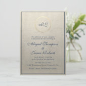 Invitation Monogramme Elegant Champagne et Mariage bleu marin (Debout devant)