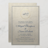 Invitation Monogramme Elegant Champagne et Mariage bleu marin (Devant / Derrière)