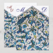 INVITATION MONOGRAMME ÉLÉGANT DE FLEURS BLEUES POUR MARIAGE (Devant / Derrière)