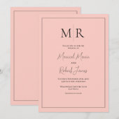 Invitation Monogramme Élégant de Pêche Mariage Moderne (Devant / Derrière)