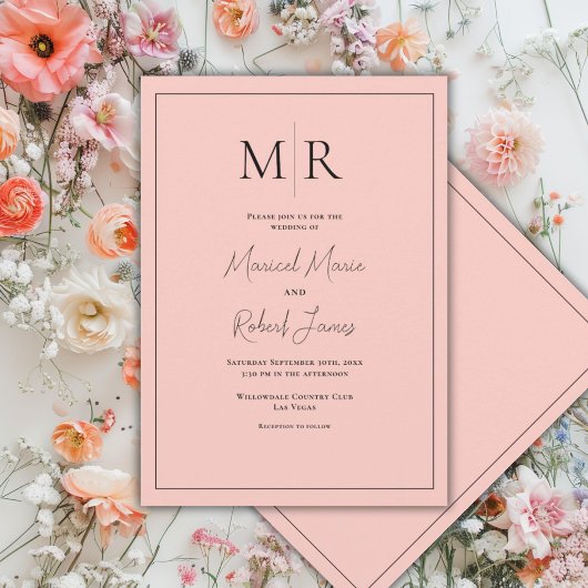 Invitation Monogramme Élégant de Pêche Mariage Moderne