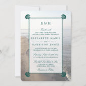 Invitation Monogramme élégant et mariage Turquoise sur la pla (Devant)
