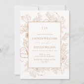 Invitation Monogramme Elegant Mariage de ligne florale en ter (Devant)