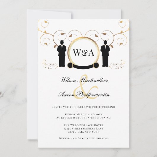 Invitation Monogramme élégant Mariage masculin LGBTQ (Devant)