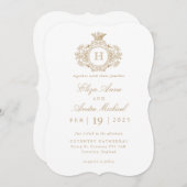 Invitation Monogramme élégant or et blanc (Devant / Derrière)