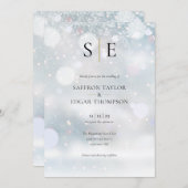 Invitation Monogramme Elégant Or Noir Mariage d'hiver (Devant / Derrière)