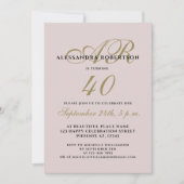 Invitation Monogramme élégant quarante anniversaire blush or  (Devant)