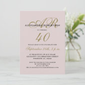 Invitation Monogramme élégant quarante anniversaire blush or (Debout devant)