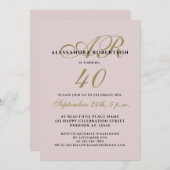 Invitation Monogramme élégant quarante anniversaire blush or (Devant / Derrière)