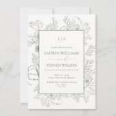 Invitation Monogramme Elegant Sage Green Floral Line Mariage (Devant)
