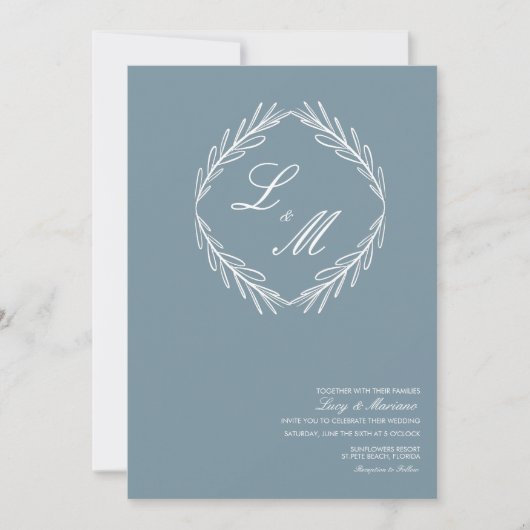 Invitation Monogramme élégant Script Branche Mariage Logo Inv (Devant)