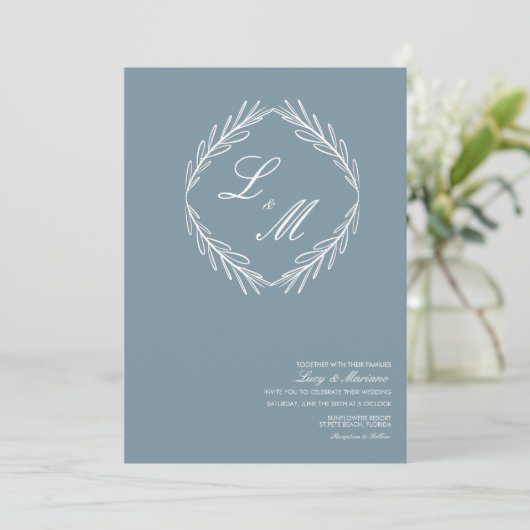 Invitation Monogramme élégant Script Branche Mariage Logo Inv (Debout devant)