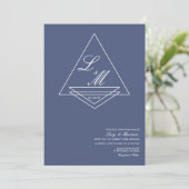 Invitation Monogramme Élégant Script Mariage bleu (Debout devant)