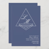 Invitation Monogramme Élégant Script Mariage bleu (Devant / Derrière)