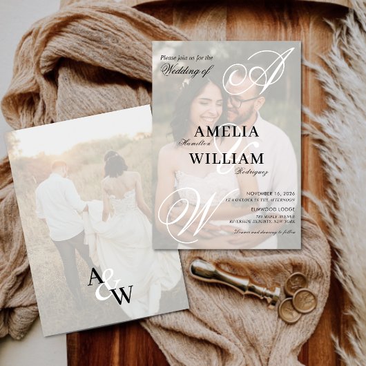 Invitation Monogramme Elegant Script Names Mariage photo